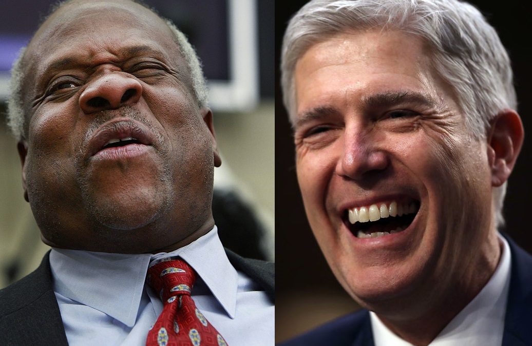 (Photo of Thomas by Chip Somodevilla/Getty Images; Photo of Gorsuch by Justin Sullivan/Getty Images)