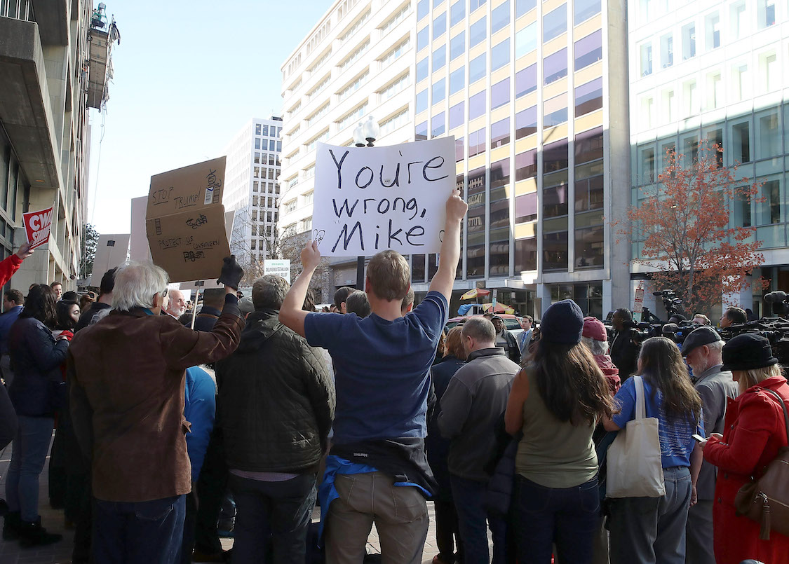 Protesters gather in front of the Consumer Financial Protection Bureau (CFPB) headquarters on November 28, 2017 in Washington, DC. CREDIT: Mark Wilson/Getty Images