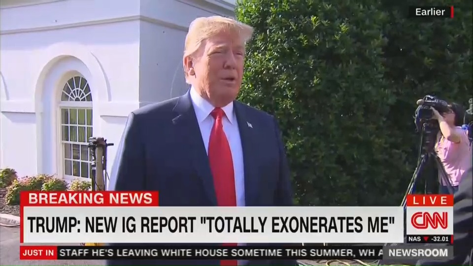 The president and his supporters claim the newly released FBI watchdog report actually exonerates him from any wrongdoing. (CREDIT: CNN, SCREENSHOT)