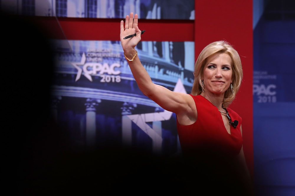 NATIONAL HARBOR, MD - FEBRUARY 23: Fox News Channel host Laura Ingraham addresses the Conservative Political Action Conference at the Gaylord National Resort and Convention Center February 23, 2018 in National Harbor, Maryland. U.S. President Donald Trump is scheduled to address CPAC, the largest annual gathering of conservatives in the nation. (Photo by Chip Somodevilla/Getty Images)