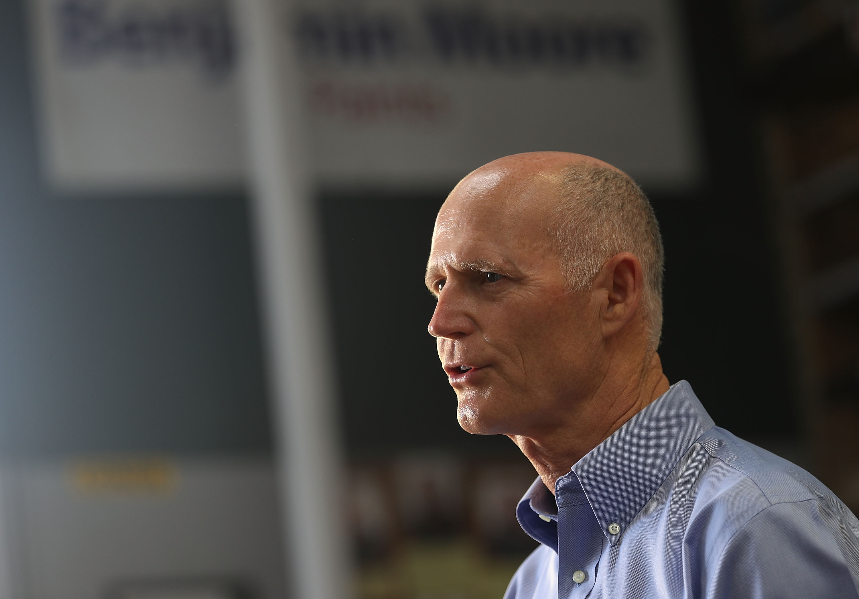 Florida Governor Rick Scott speaks to the media during a visit to the Shell Lumber and Hardware store on June 4, 2018 in Miami, Florida. (Photo by Joe Raedle/Getty Images)