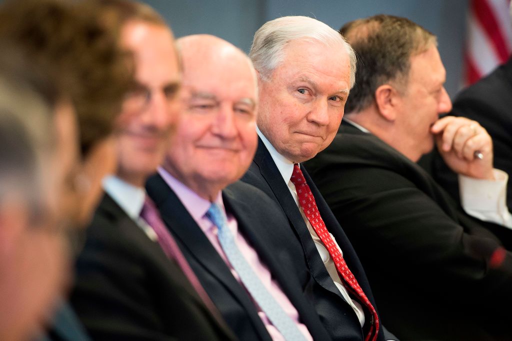 Attorney General Jeff Sessions at a meeting about the government's response to hurricanes on Wednesday. CREDIT: JIM WATSON/AFP/Getty Images