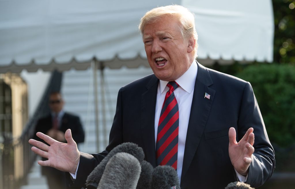 US President Donald Trump speaks to the press before departing the White House for the G7 summit in Washington, DC, on June 8, 2018. CREDIT: NICHOLAS KAMM/AFP/Getty Images