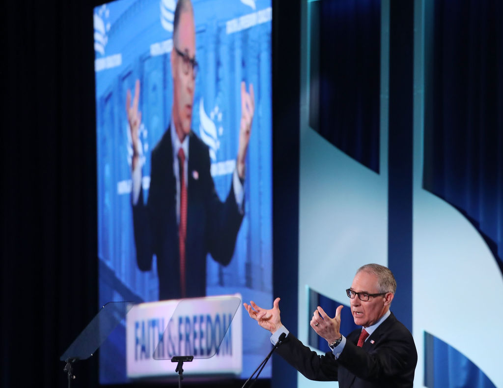 EPA Administrator Scott Pruitt speaks at the Faith and Freedom Coalition Road to Majority Policy Conference, at the Omni Shoreham Hotel, on June 8, 2018 in Washington, DC. CREDIT: Mark Wilson/Getty Images