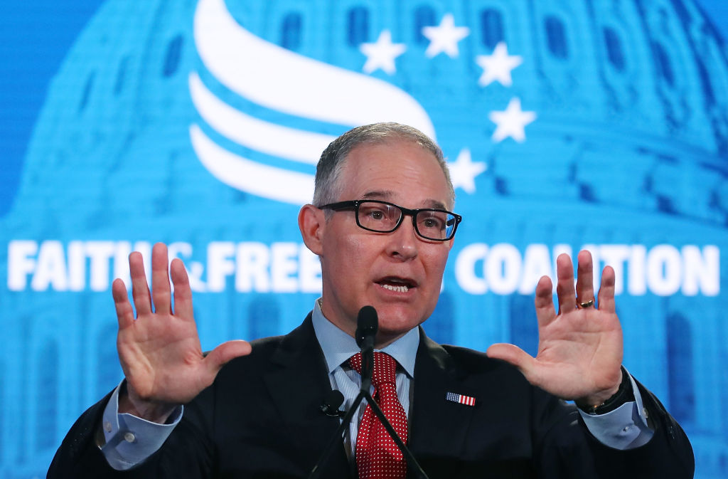 EPA Administrator Scott Pruitt speaks at the Faith and Freedom Coalition Road to Majority Policy Conference, at the Omni Shoreham Hotel, on June 8, 2018 in Washington, DC. CREDIT: Mark Wilson/Getty Images