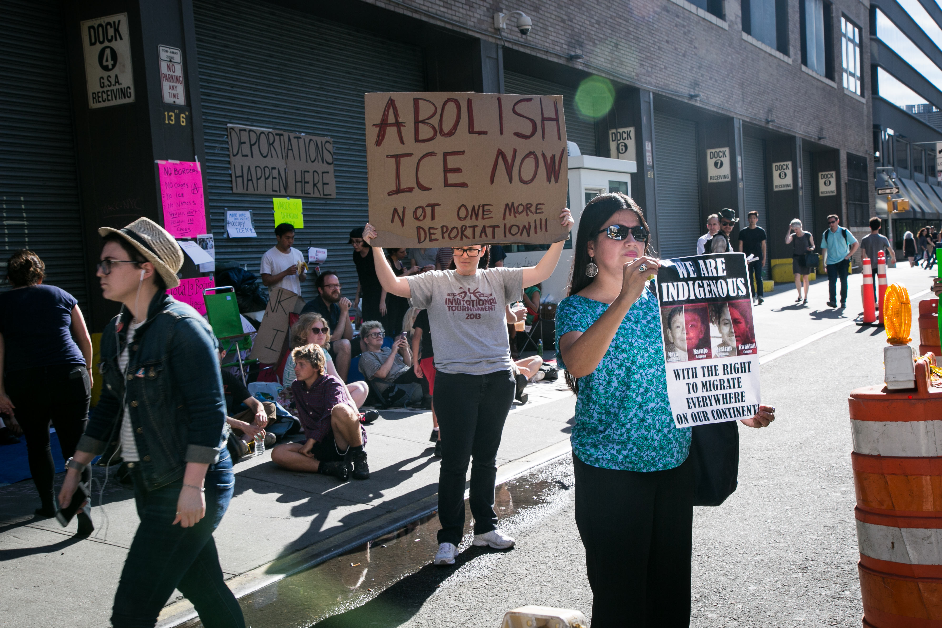 Demonstrators standing with Occupy ICE NYC protest the detainment and deportation of immigrants at 201 Varick Street in New York City, US, on 25 June 2018. (CREDIT: Karla Ann Cote/NurPhoto via Getty Images)