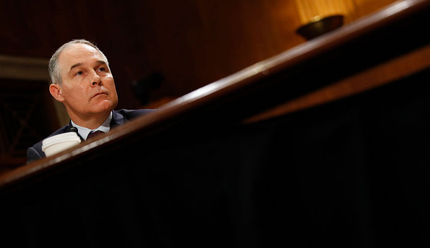 Scott Pruitt -- Donald Trump's choice to head the EPA -- at his Senate confirmation hearing, January 18, 2017. CREDIT: Aaron P. Bernstein/Getty Images