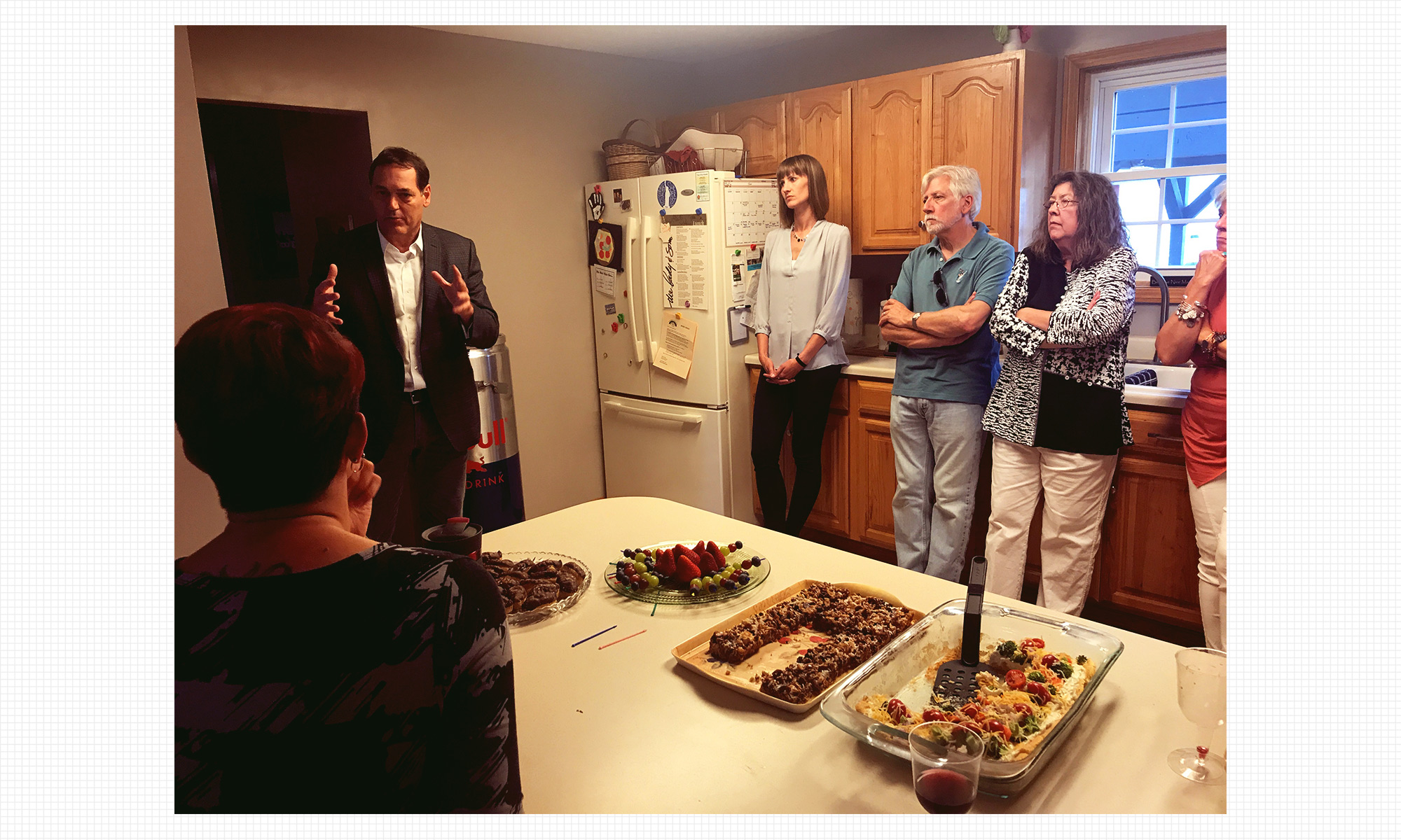 Crooks and supporters listen at Space speaks at the house party. CREDIT: Addy Baird/EDIT by Diana Ofosu