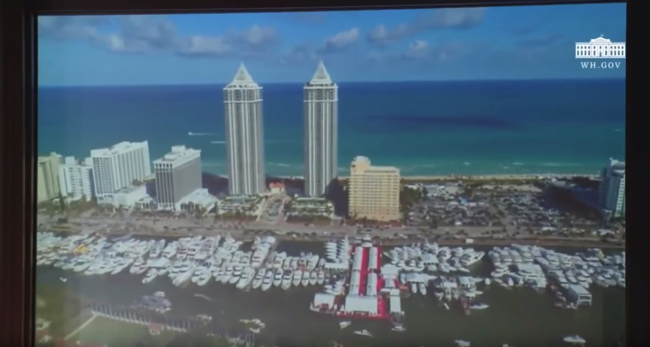 The Miami Beach condos in the video Trump showed Kim CREDIT: Screenshot: White House video stream
