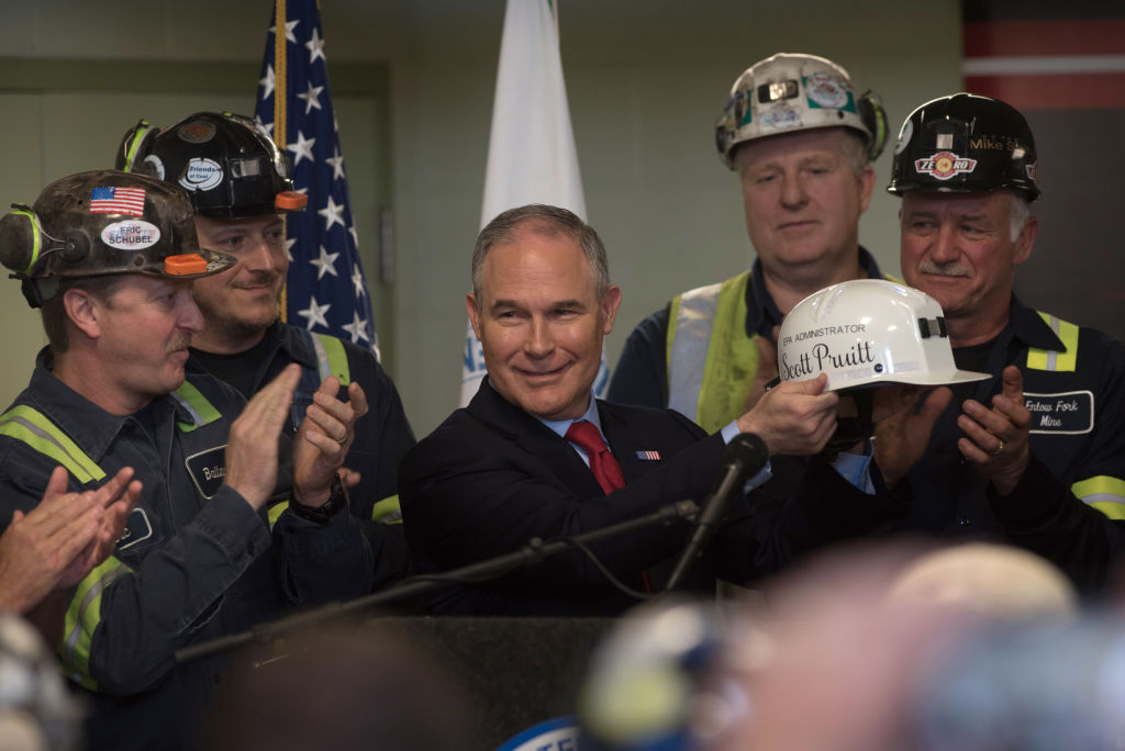 Pruitt speaks to a group of Pennsylvania coal miners in April 2017. CREDIT: Justin Merriman/Getty Images