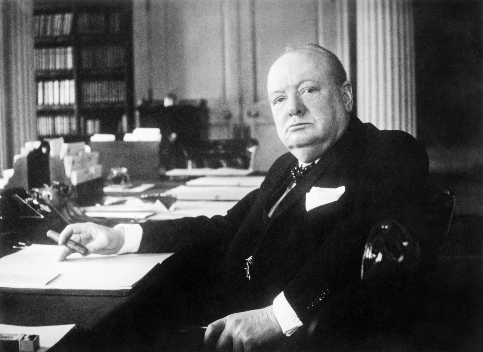 Winston Churchill in the Cabinet Room at 10 Downing Street, London. CREDIT: Cecil Beaton