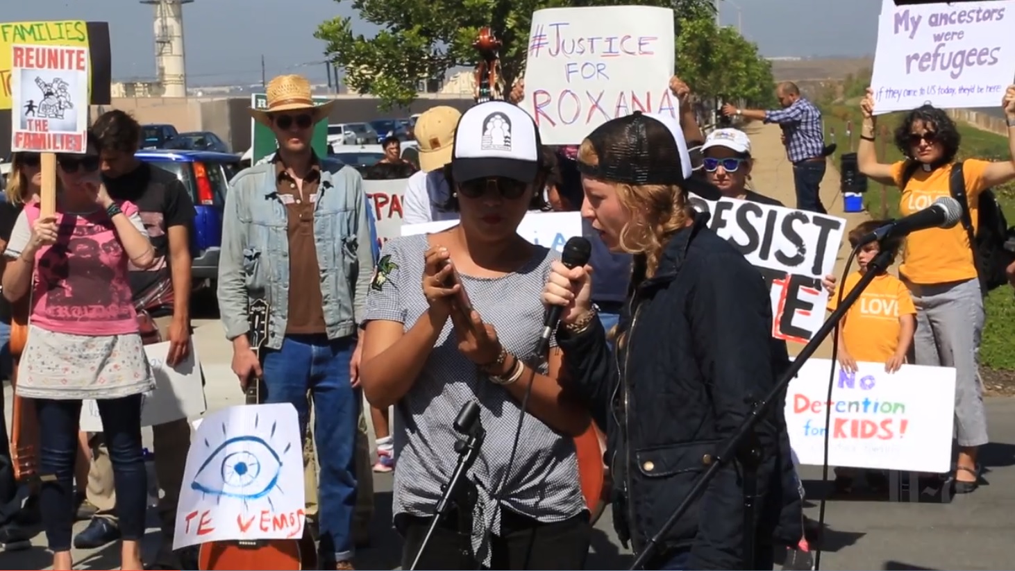 Hundreds of protesters gather outside Otay Mesa detention facility. (Credit: Screenshot, San Diego Union Tribune)