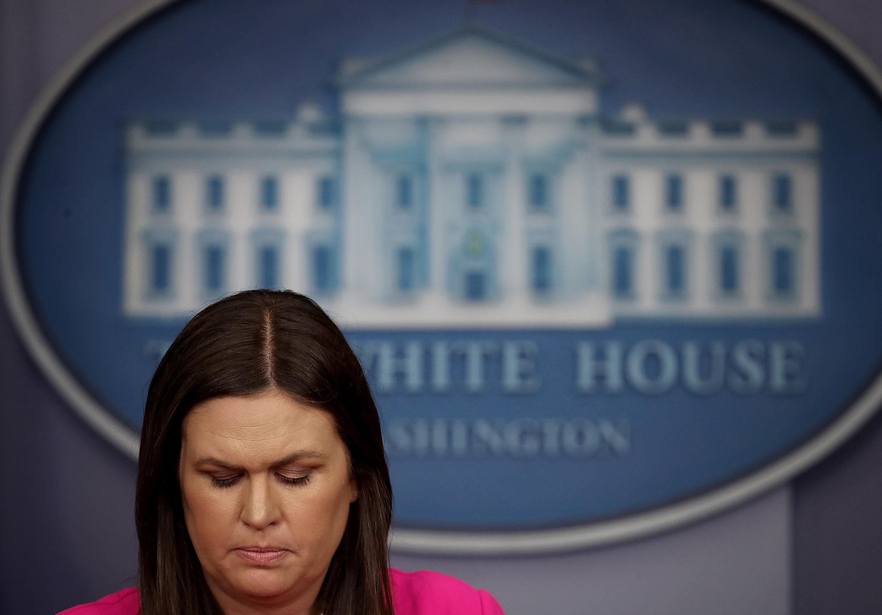 White House press secretary Sarah Huckabee Sanders answers questions during a White House briefing June 25, 2018 in Washington, DC. (Credit: Win McNamee/Getty Images)