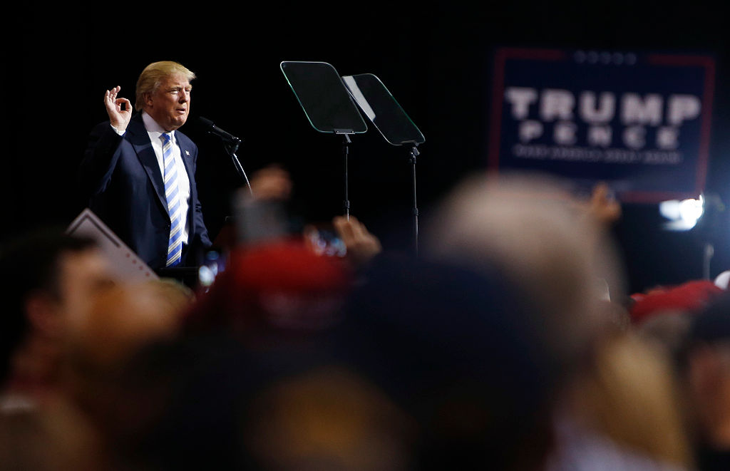 Republican presidential candidate Donald Trump addresses supporters during a campaign rally in Cleveland, Ohio on October 22, 2016. (Credit: JAY LAPRETE/AFP/Getty Images)