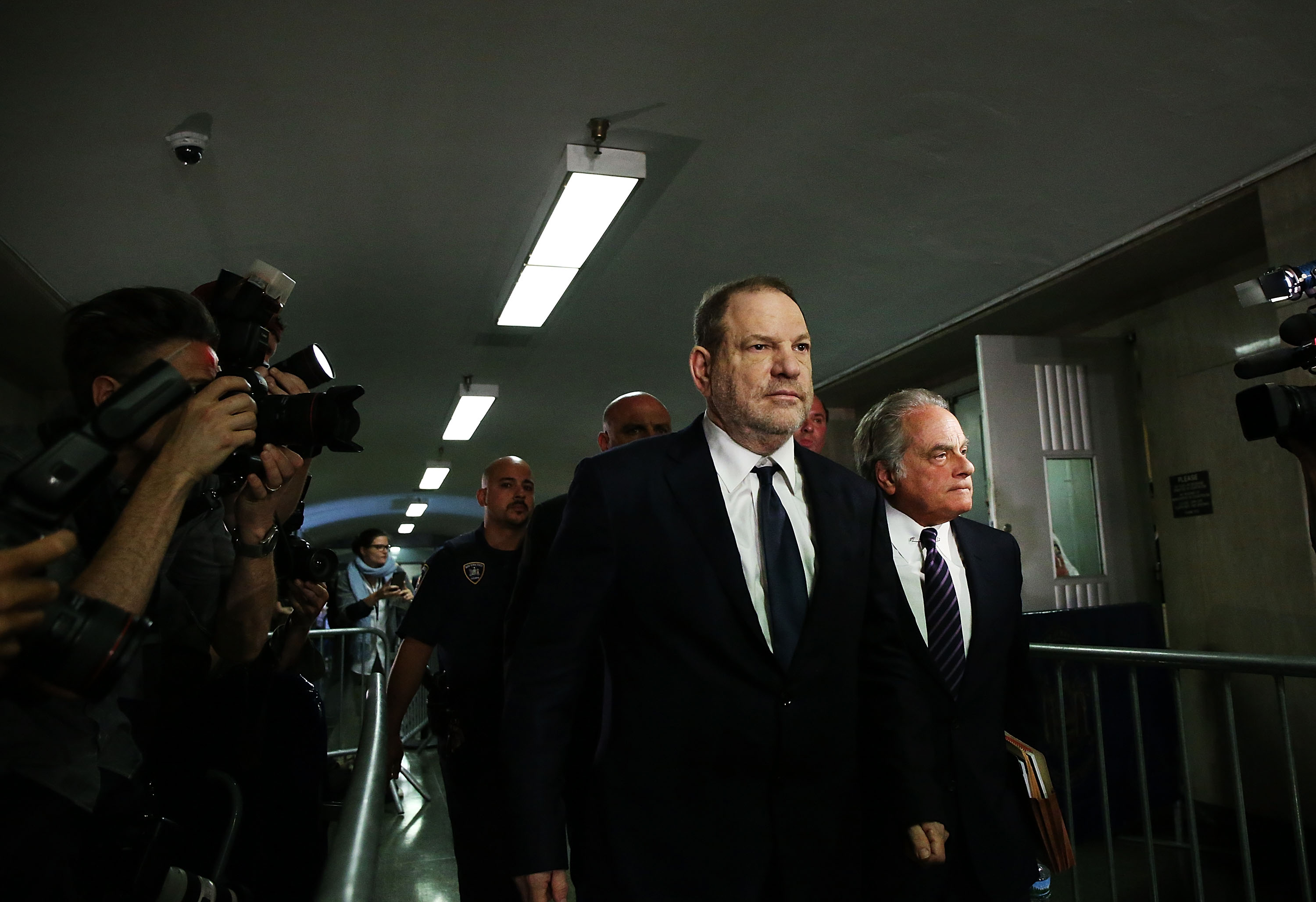 NEW YORK, NY - JUNE 05: Harvey Weinstein (L) exits State Supreme Court with his lawyer Benjamin Brafman after pleading not guilty to three felony counts on June 5, 2018 in New York City. Weinstein has denied all allegations and is currently free after posting $1 million cash bail. (Photo by Spencer Platt/Getty Images)