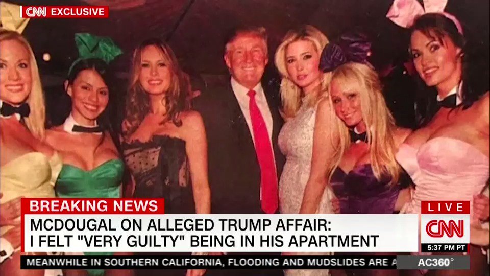 KAREN MCDOUGAL (FAR RIGHT) WITH TRUMP, HIS WIFE, AND HIS DAUGHTER. (CREDIT: SCREENGRAB)