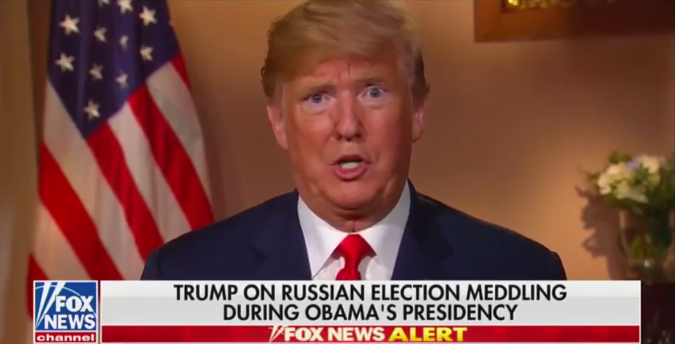 President Donald Trump during an interview with Sean Hannity. (Screengrab via Fox News)