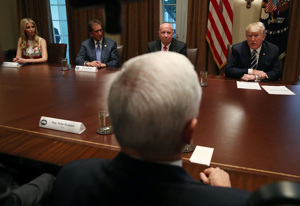 Trump meets with administration officials and House Republicans to talk about tax cuts on Tuesday. (CREDIT: Mark Wilson/Getty Images)