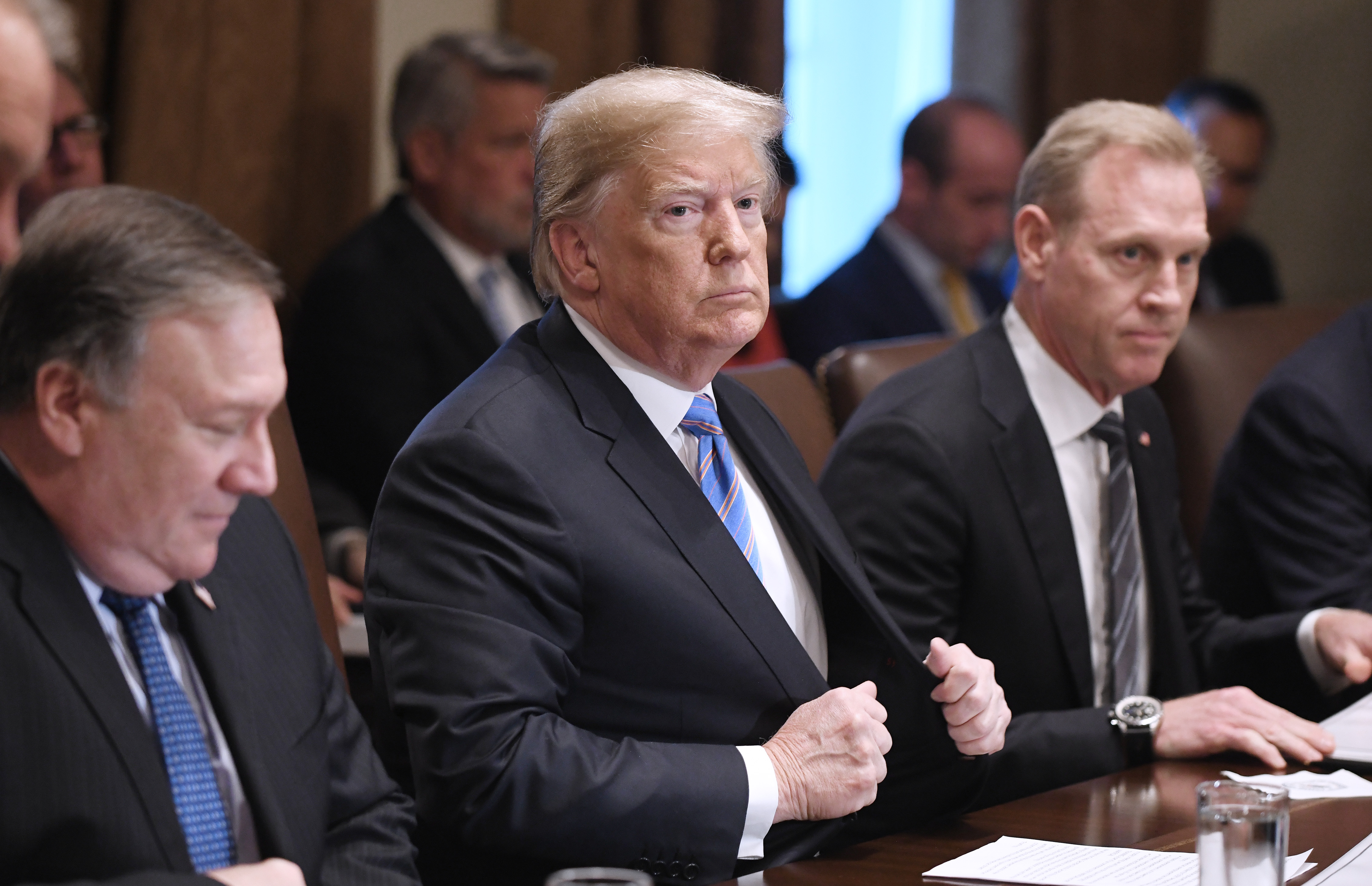 President Donald Trump speaks during a cabinet meeting in the Cabinet Room of the White House on July 18, 2018 in Washington, D.C.. CREDIT: Olivier Douliery/Getty Images.