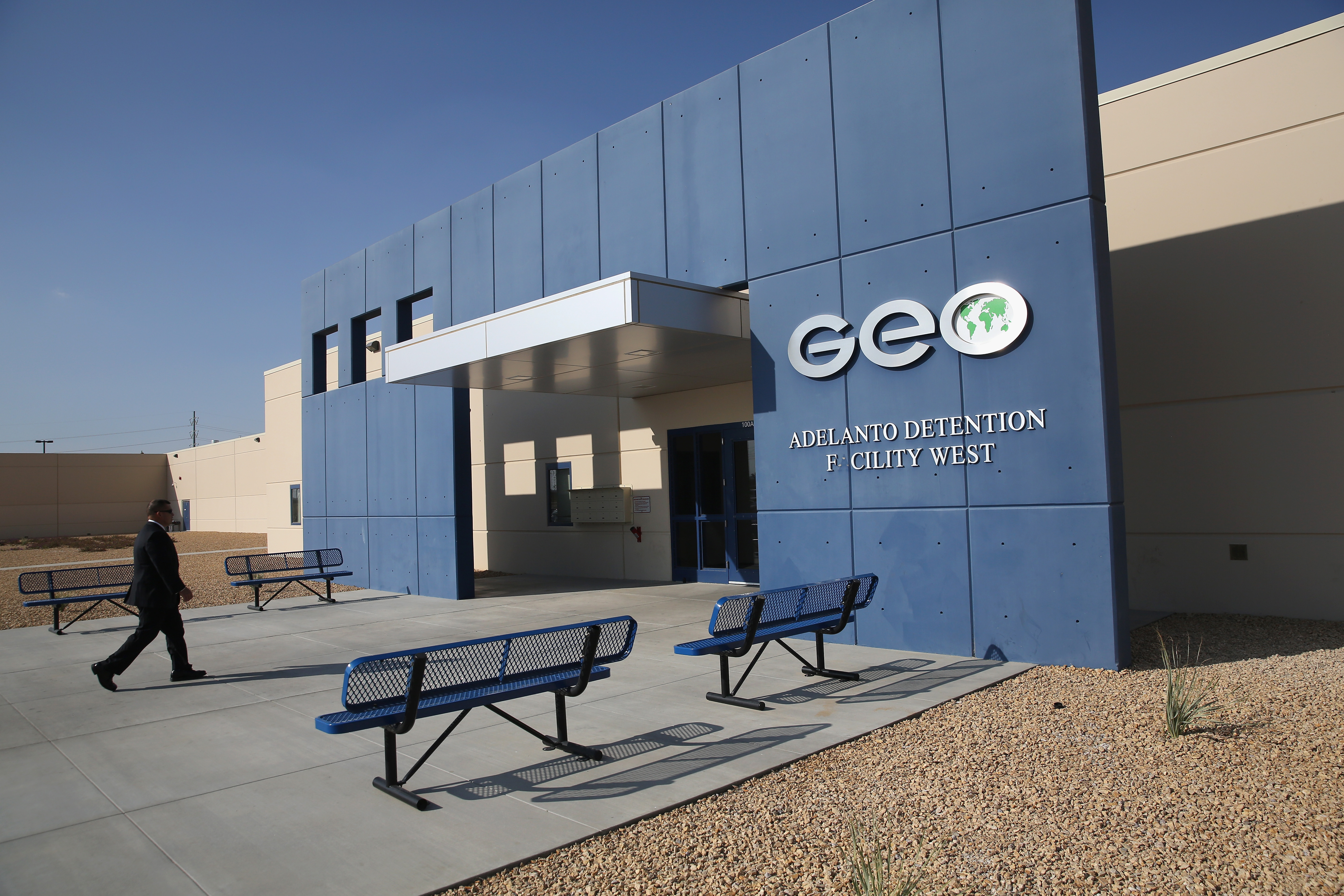 Exterior of Adelanto Detention Facility in Adelanto, California. The facility is managed by the private GEO Group, which owns the Broward Transitional Center in Pompano Beach, Florida. (Photo by John Moore/Getty Images)