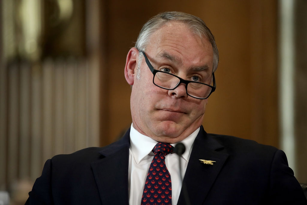Interior Secretary Ryan Zinke testifies before the Senate Energy and Natural Resources Committee March 13, 2018 in Washington, DC. CREDIT: Win McNamee/Getty Images
