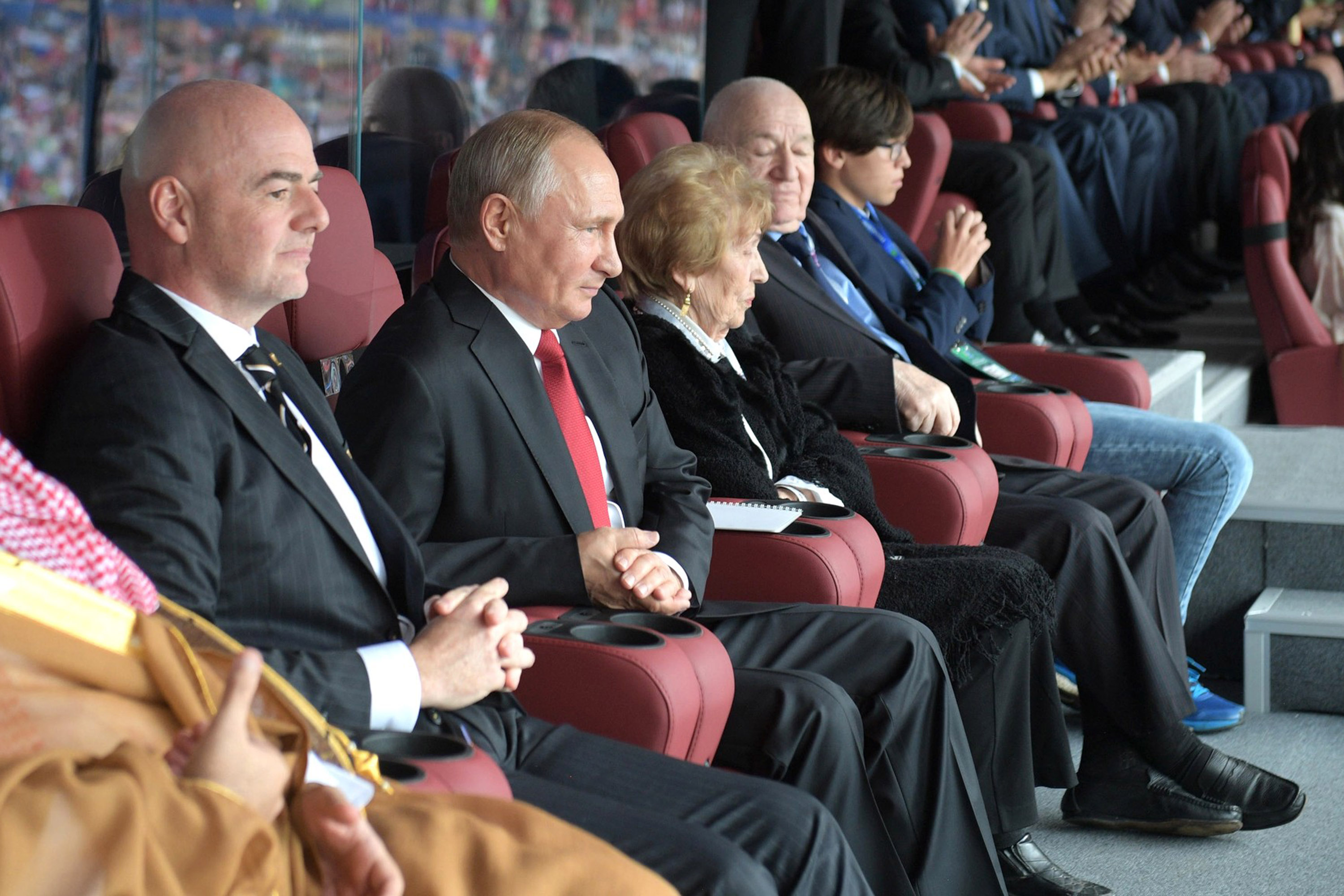 MOSCOW, RUSSIA - JUNE 14: President Vladimir Putin and FIFA President Gianni Infantino attend the opening ceremony prior to the 2018 FIFA World Cup. (Photo by Pool/Getty Images)