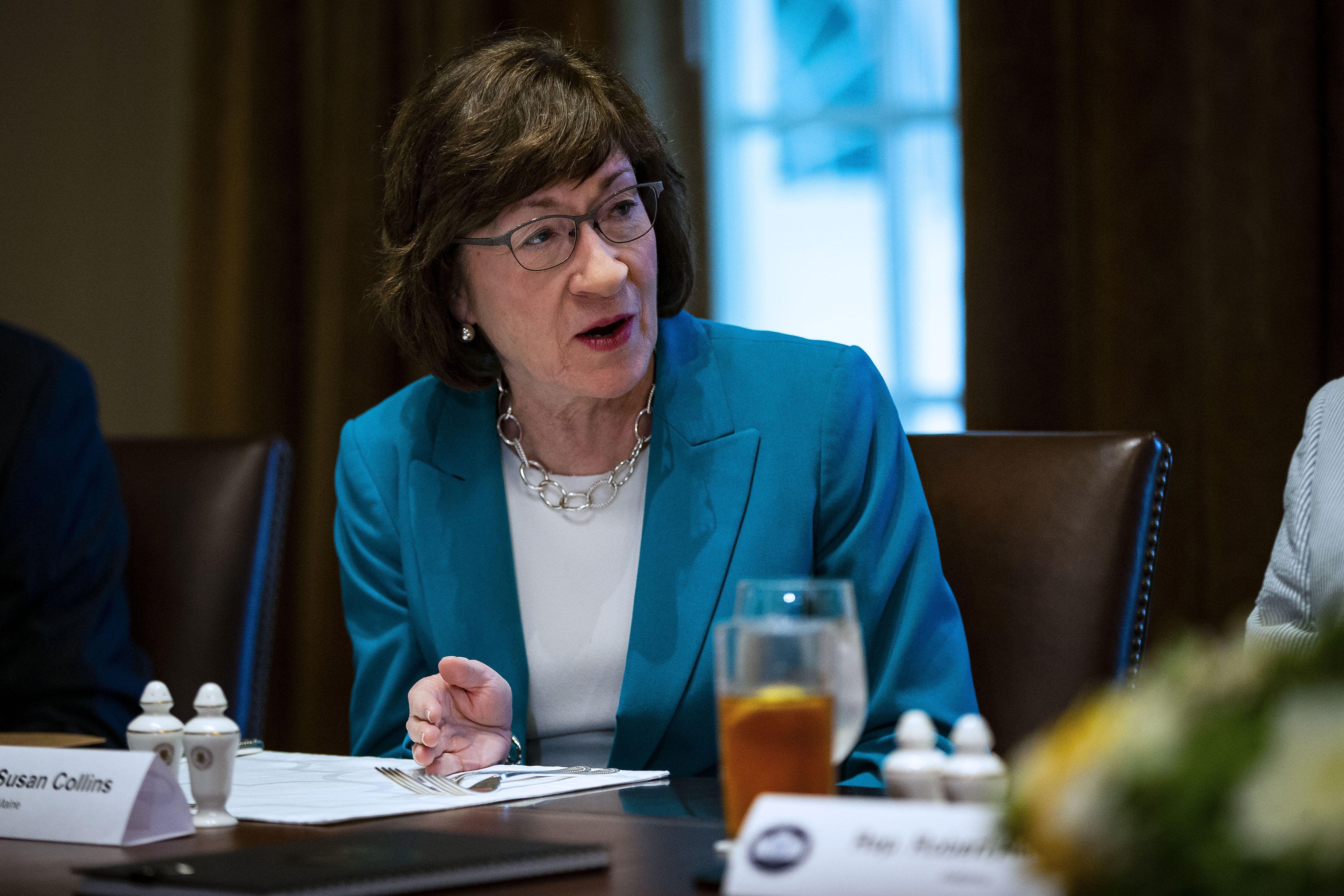 U.S. Sen. Susan Collins (R-ME) attends a lunch meeting for Republican lawmakers in the Cabinet Room at the White House June 26, 2018 in Washington, DC. CREDIT: Al Drago-Pool/Getty Images