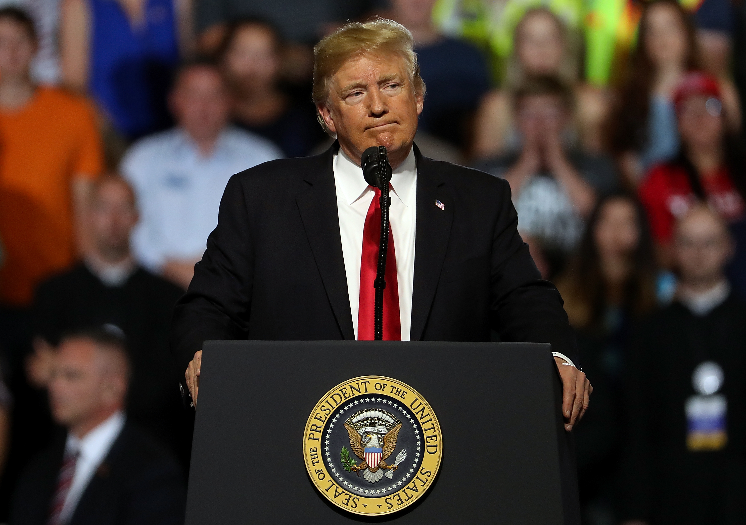Donald Trump speaks during a campaign rally at Four Seasons Arena on July 5, 2018 in Great Falls, Montana. CREDIT: Justin Sullivan/Getty Images.