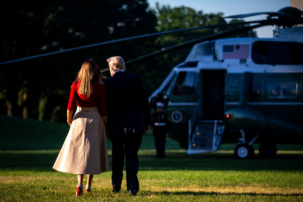 TRUMP DEPARTS THE WHITE HOUSE ON TUESDAY. (CREDIT: Al Drago/Getty Images)
