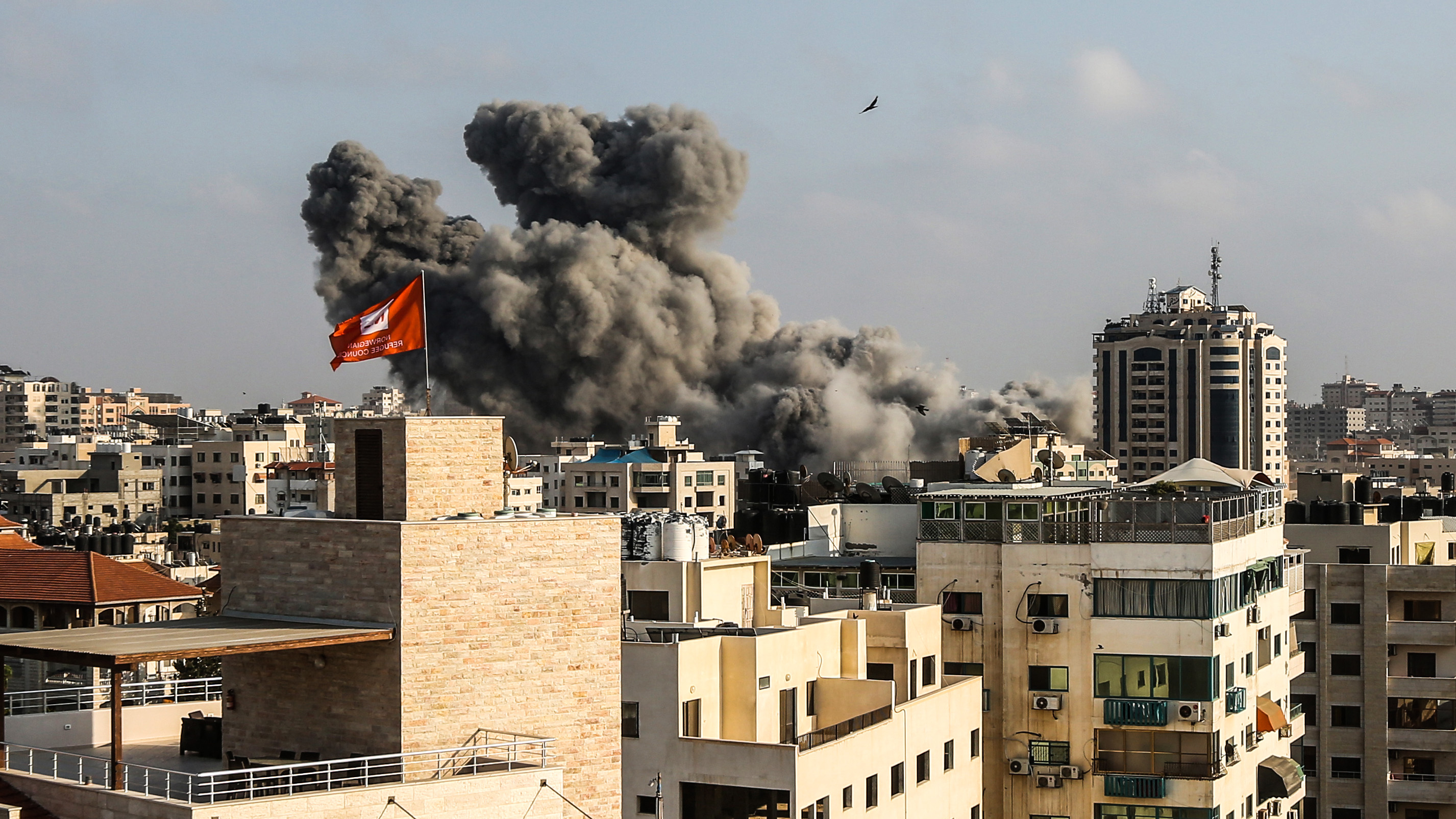 A picture taken on July 14, 2018 shows smoke plumes risisng following an Israeli air strike in Gaza City. CREDIT: Mahmud Hams/AFP) /Getty Images.