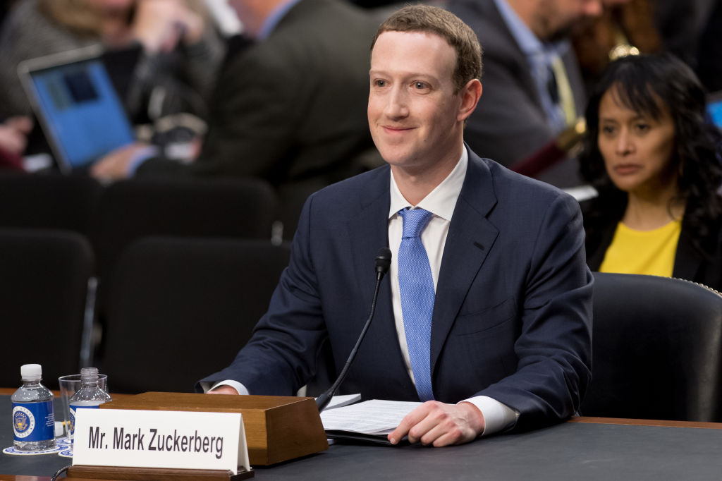 Facebook founder and CEO Mark Zuckerberg testifies on Capitol Hill, April 10, 2018.
CREDIT: SAUL LOEB/AFP/Getty Images.
