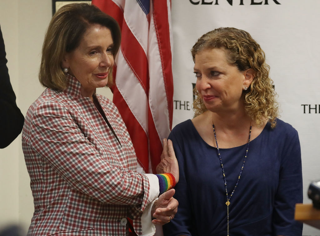 Reps. Nancy Pelosi (D-CA) and Debbie Wasserman Schultz (D-FL) in May 2017. (Joe Raedle/Getty Images)