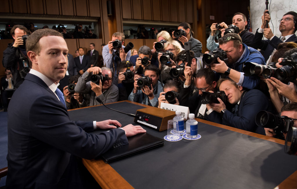 Facebook founder and CEO Mark Zuckerberg prepares to testify on Capitol Hill on April 10, 2018. (SAUL LOEB/AFP/Getty Images)