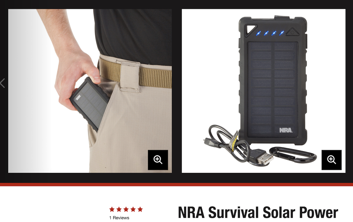 Screenshot of NRA Survival Solar Power Bank sold at the official online NRA store. CREDIT: NRAStore.com