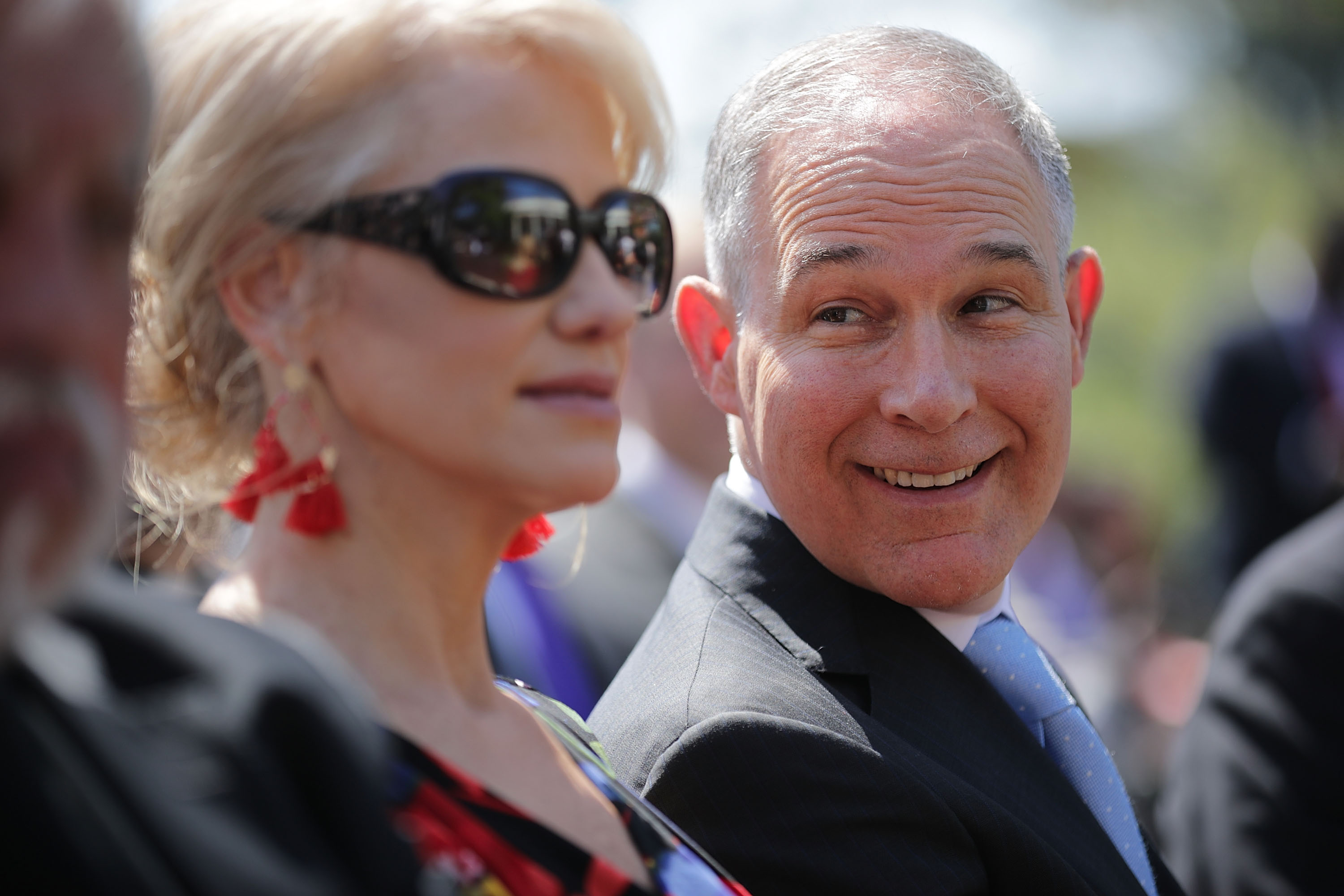 EPA Administrator Scott Pruitt and Counselor to the President Kellyanne Conway attend an event to mark the National Day of Prayer in the Rose Garden at the White House on May 3, 2018. CREDIT: Chip Somodevilla/Getty Images