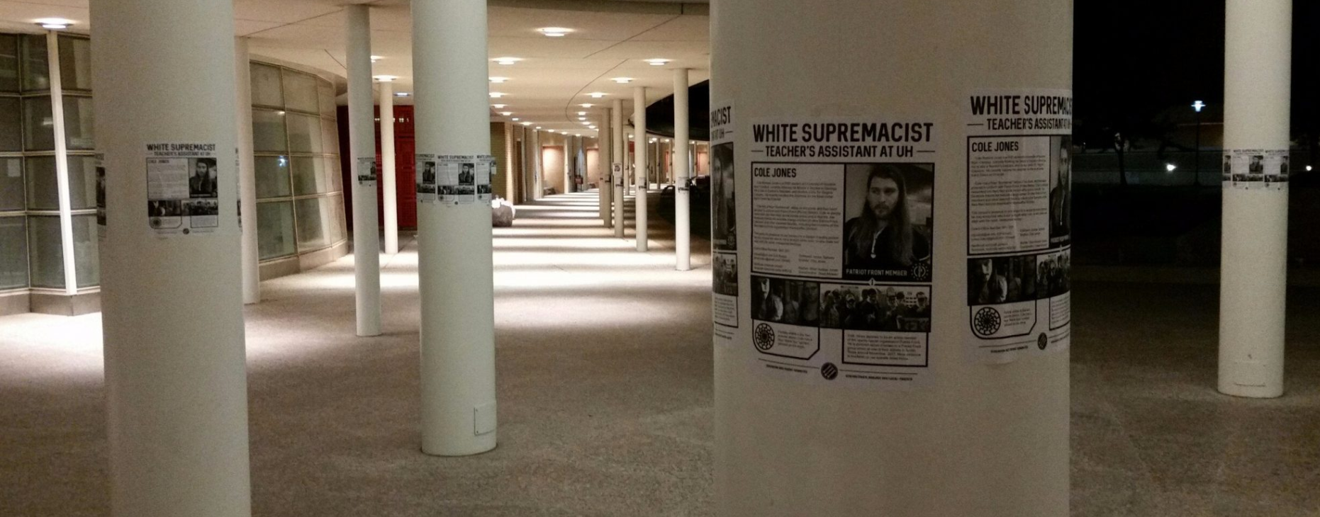 A shot of the posters on the University of Houston's campus.