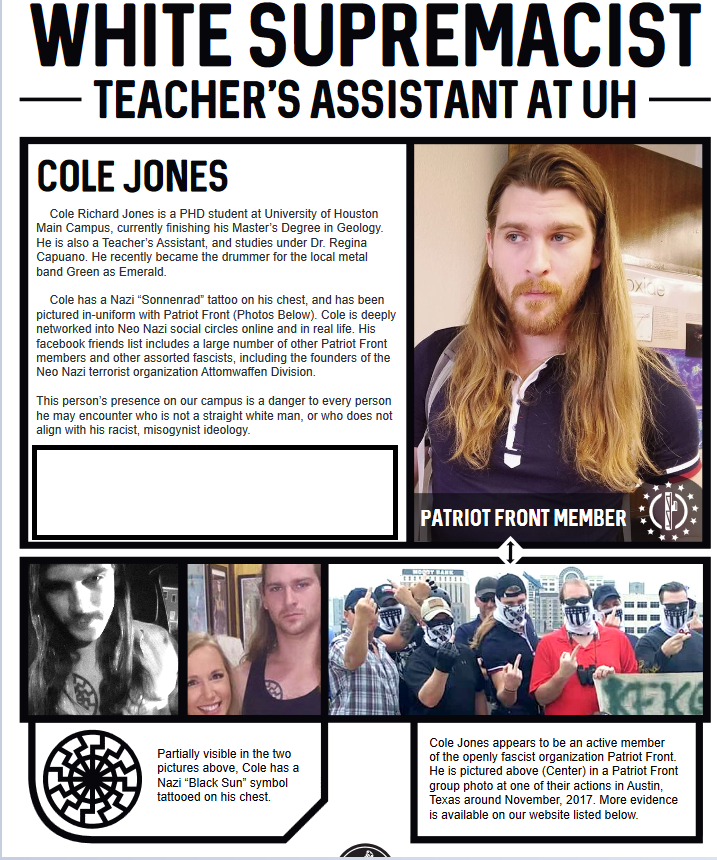 The flyer that "Screwston Antifa" posted around the University of Houston's campus.