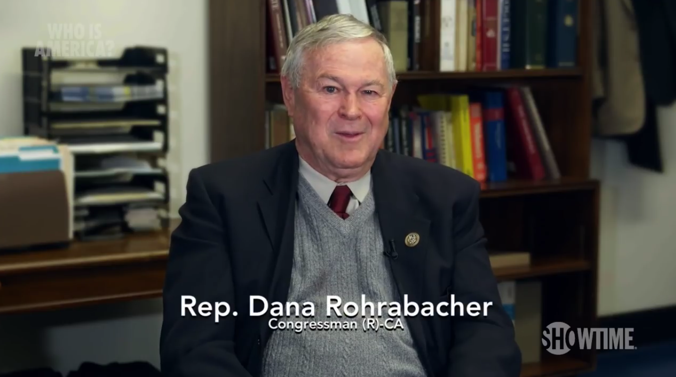 Rep. Dana Rohrabacher (R-CA) in a screengrab from "Who is America?" (via Showtime)