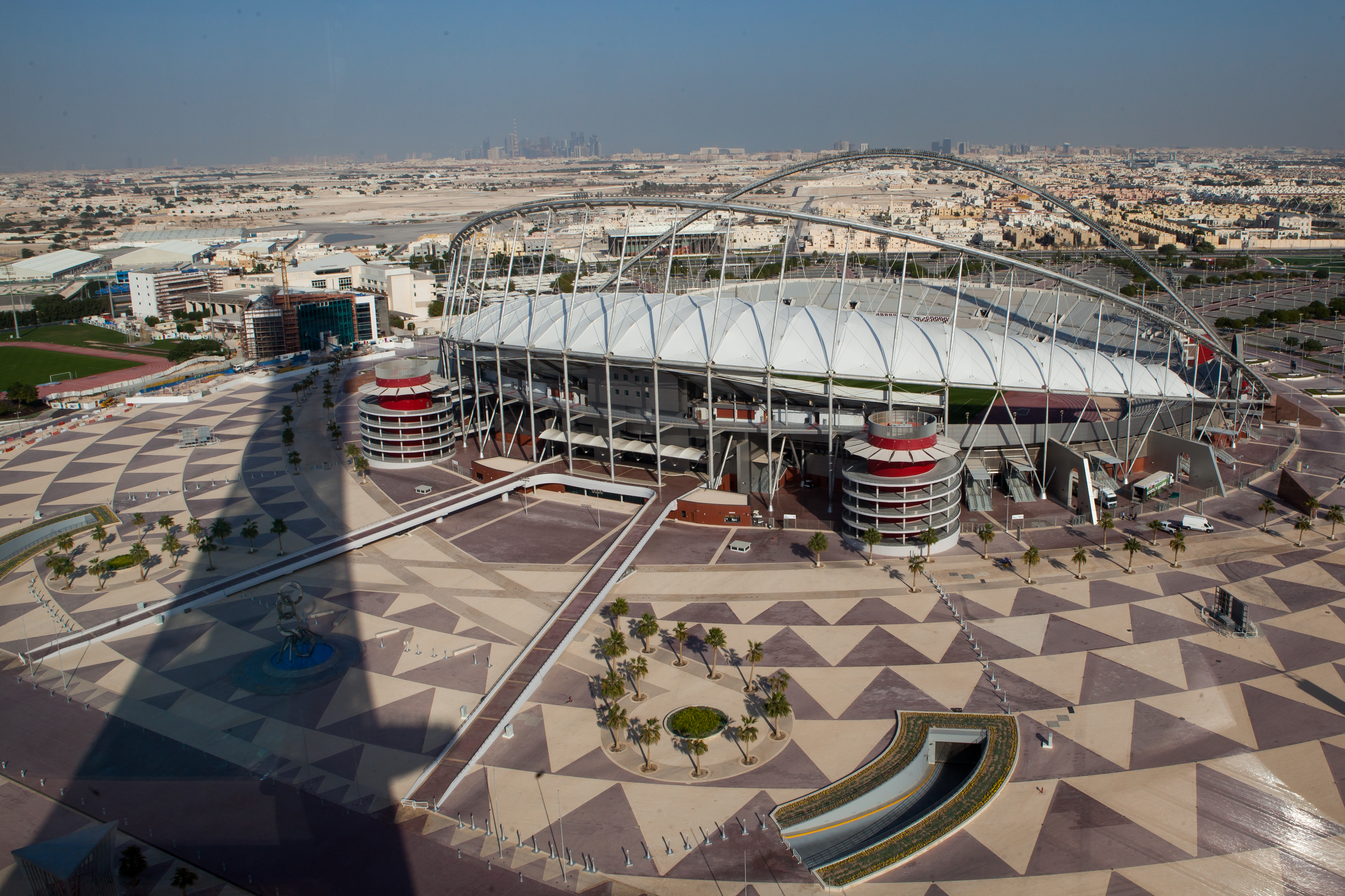 DOHA, QATAR - JANUARY 06: View of the Khalifa football stadium is taken at the ASPIRE Academy for Sports Excellence on January 6, 2013 in Doha, Qatar. The FIFA World Cup 2022 will take place in Qatar. (Photo by Nadine Rupp/Getty Images)
