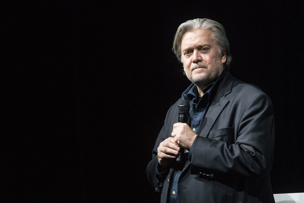 Steve Bannon, the former chief strategist for U.S. President Donald Trump, speaks at an event hosted by the weekly right-wing Swiss magazine Die Weltwoche on March 6, 2018 in Zurich, Switzerland. (Credit: Adrian Bretscher/Getty Images)