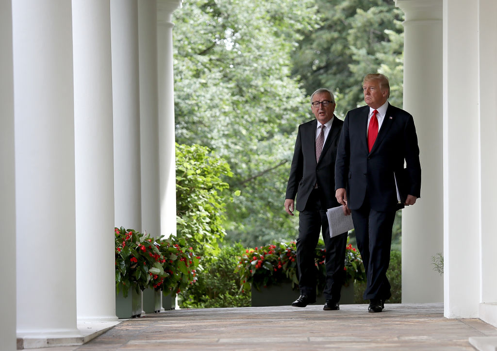 President Trump bragged about his deal with European Commission President Jean-Claude Juncker, who has promised to buy more U.S. soybeans in exchange for no increased tariffs on European vehicles. Juncker has no power to enforce such a deal, experts say. (Photo credit: Win McNamee/Getty Images)