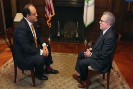 EPA acting administrator Andrew Wheeler (right) sits down for an interview with the conservative Sinclair Broadcast Group. The interview was released on August 13, 2018. CREDIT: Screenshot/Media Matters for America
