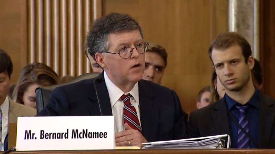 DOE official Bernard McNamee testifies before a Senate committee on July 19, 2018. CREDIT: U.S. Sen. Martin Heinrich