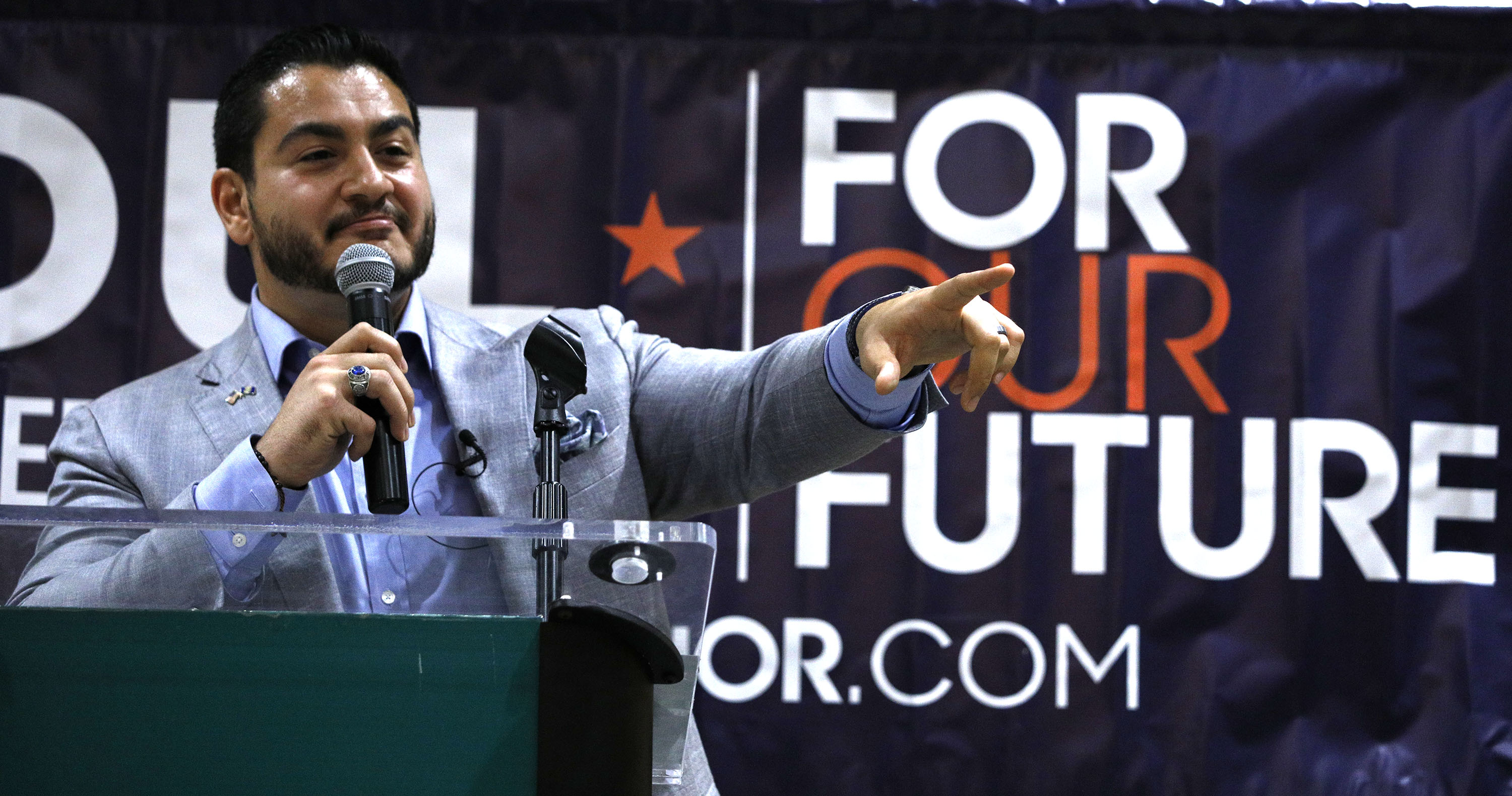 Michigan Democratic gubernatorial candidate Abdul El-Sayed campaigns with support from New York Democrat candidate for Congress Alexandria Ocasio-Cortez. (PHOTO CREDIT: Bill Pugliano/Getty Images)
