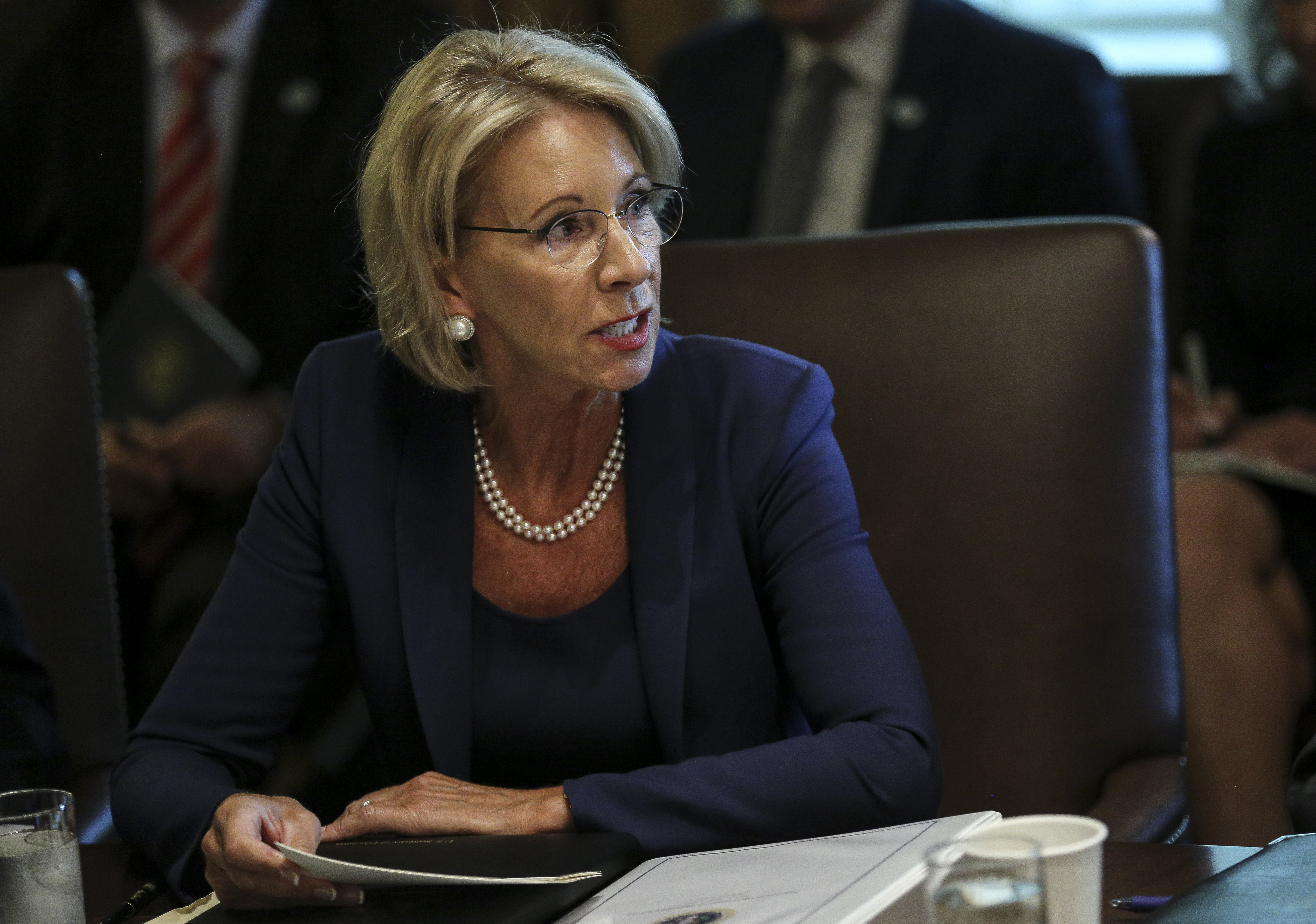 Education Secretary Betsy DeVos speaks during a Cabinet Meeting in the White House on August 16, 2018 in Washington, DC.
(Photo Credit: Oliver Contreras-Pool/Getty Images)
