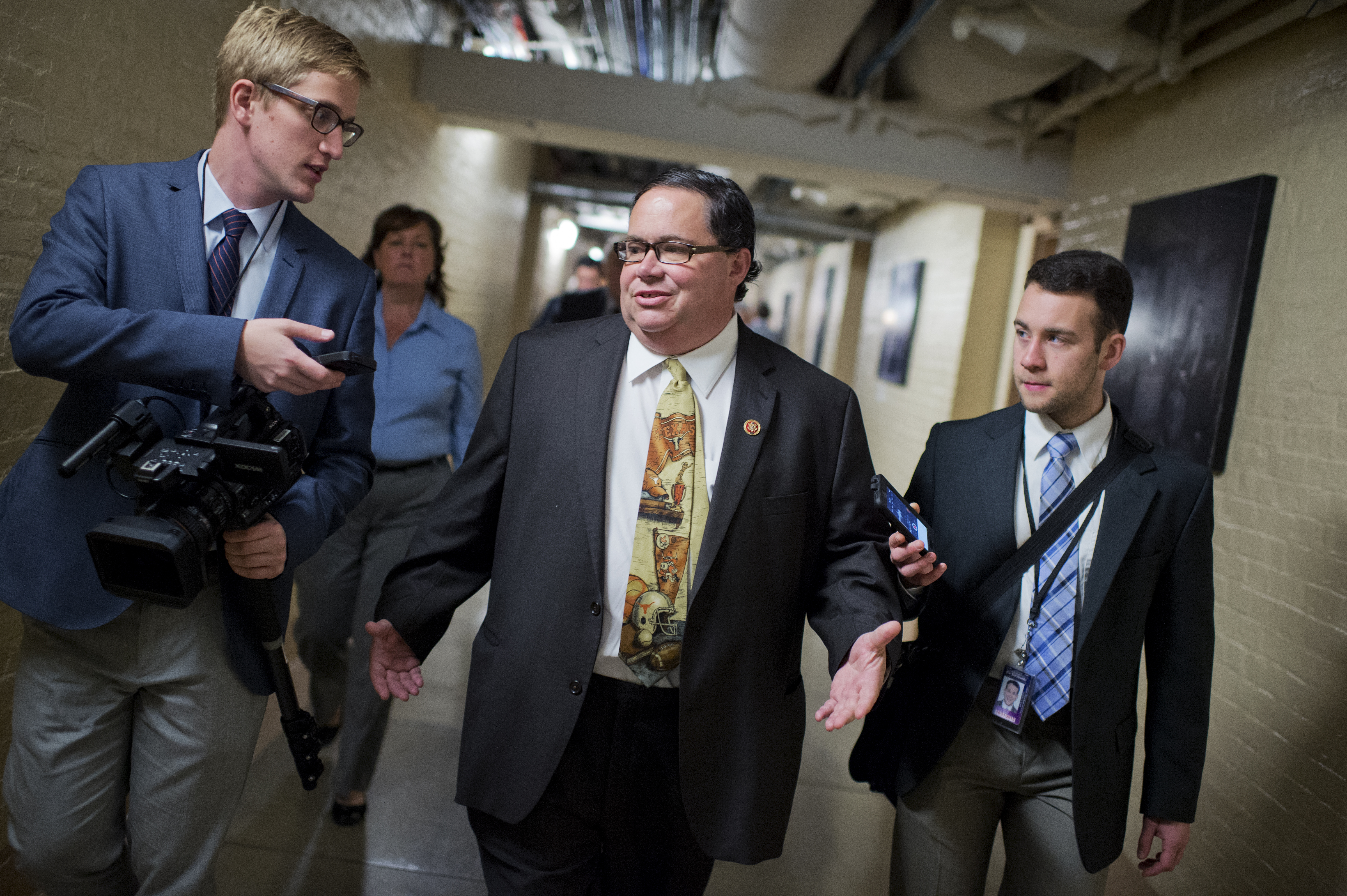 Rep. Blake Farenthold (R-TX) talks with reporters after a meeting of the House Republican Conference in the Capitol, October 21 2015. (Photo Credit: Tom Williams/CQ Roll Call)