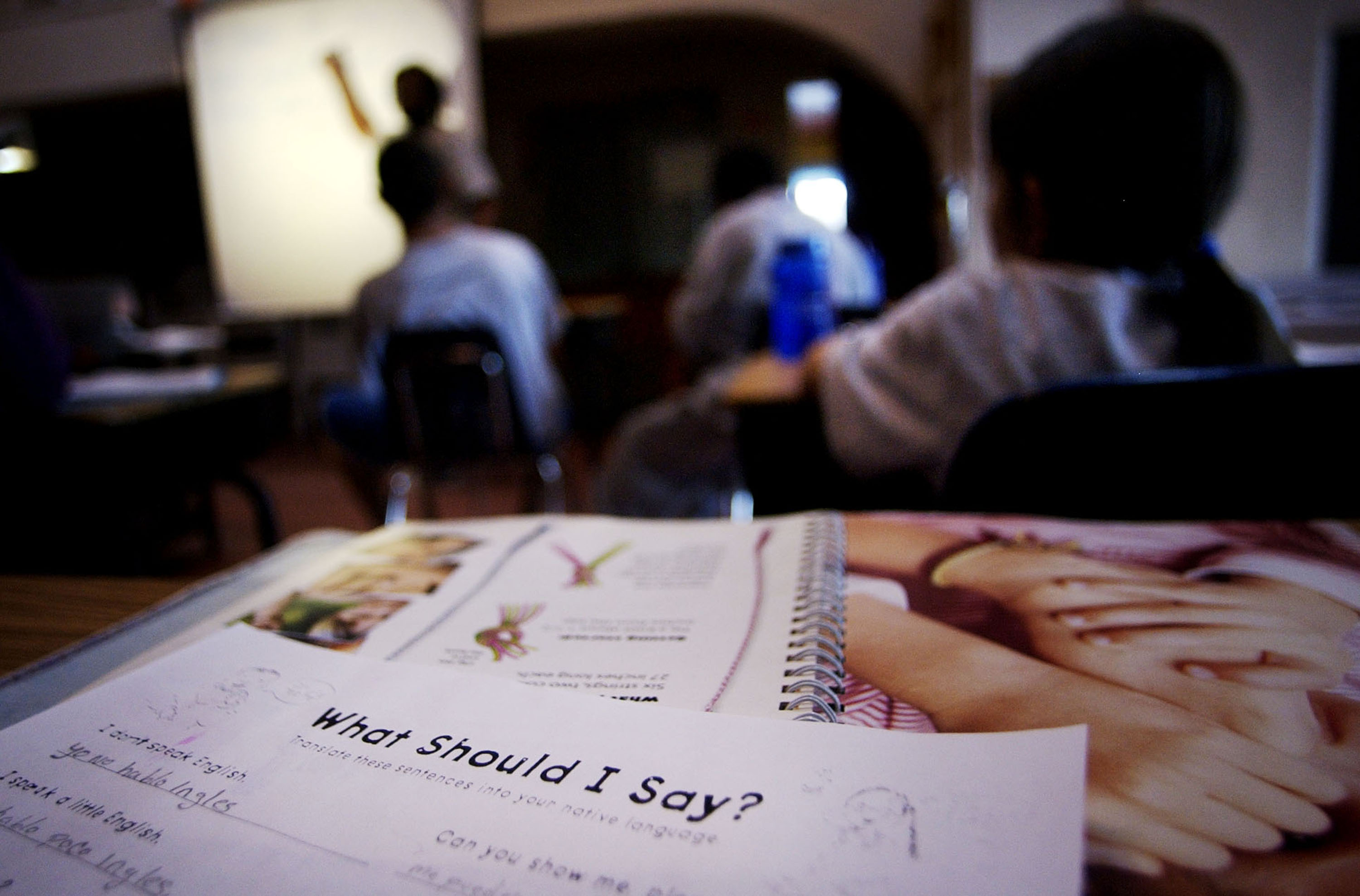 An English instruction sheet on a student's desk during a class for children caught trying to enter the United States illegally at the Southwest Key compound in Lakeside, California. (CREDIT: Sandy Huffaker/Getty Images)