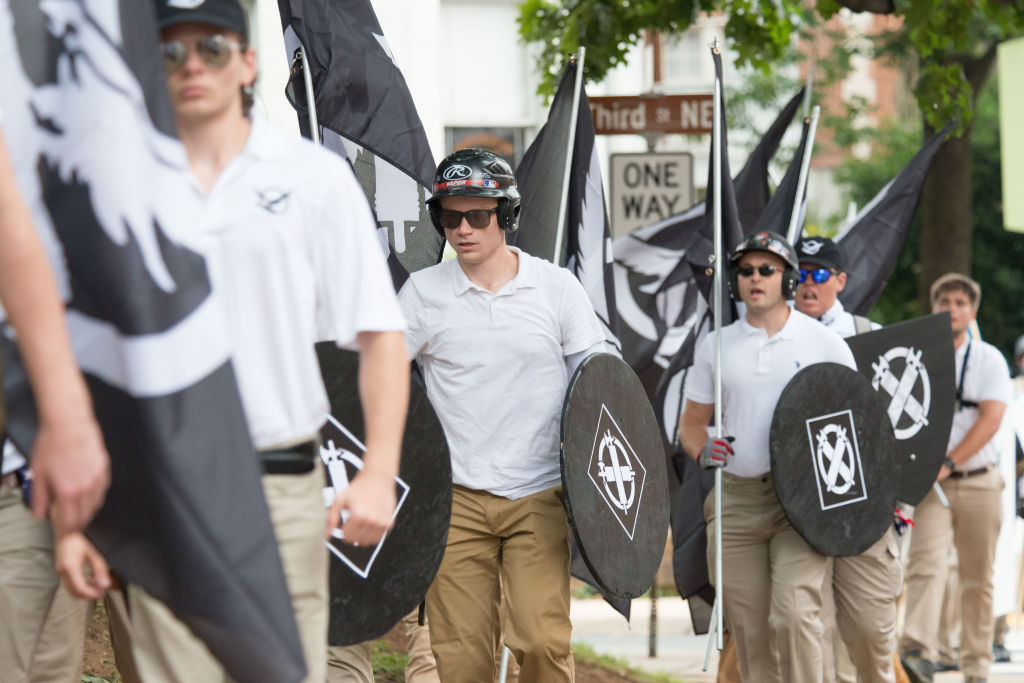 FILE PICTURE: Neo-Nazis, white supremacists and other alt-right factions scuffled with counter-demonstrators near Emancipation Park (Formerly "Lee Park") in downtown Charlottesville, Virginia. After fighting between factions escalated, Virginia State Police ordered the evacuation by all parties and cancellation of the "Unite The Right" rally scheduled to take place in the park. (Photo by Albin Lohr-Jones/Pacific Press/LightRocket via Getty Images)