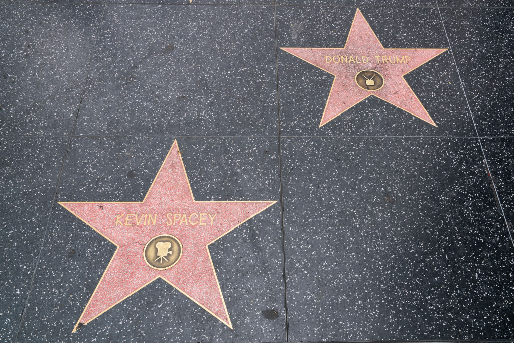 Kevin Spacey has his star situated next to current Republican U.S. President Donald Trump's star on the Walk of Fame on Hollywood Blvd on October 31, 2017 in Los Angeles, California. CREDIT: AaronP/Bauer-Griffin/GC Images)