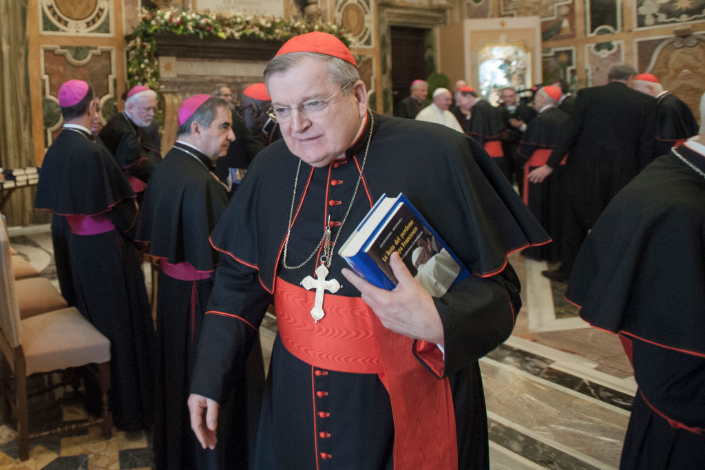 Cardinal Raymond Leo Burke responded to a sweeping Pennsylvania grand jury report on widespread child sexual abuse in the Catholic Church last week by ludicrously claiming homosexuality was to blame. (PHOTO CREDIT: Vatican Pool - Corbis/Corbis via Getty Images.)